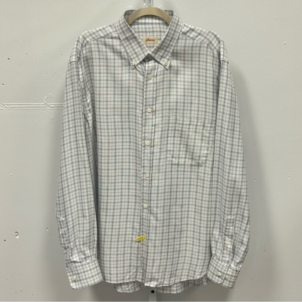 Brioni‎ Men's Gray Plaid Dress Button Shirt Made in Italy